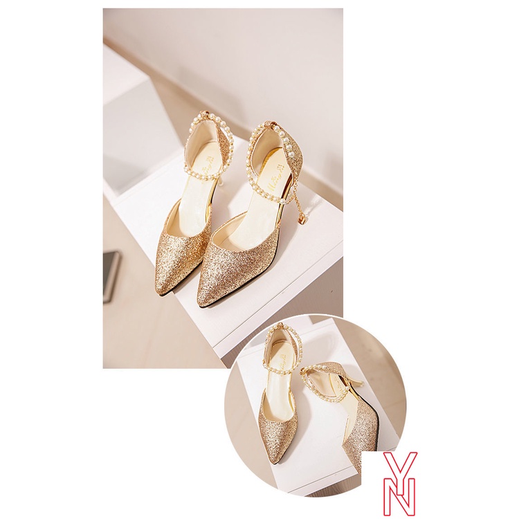Giày Cao Gót Mũi Nhọn Đính Hạt Dễ Thương Cho Bé Gái
