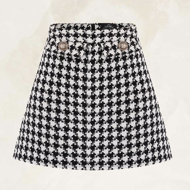 TINGOAN® - Chân váy tweed cạp cao caro tingoan LOVE POEM SKIRT/CR V2 vải mới nhất 2023 ánh ngà vintage