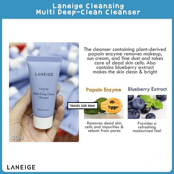 [Mini Size] Sữa Rửa Mặt Tạo Bọt Làm Sạch Sâu Laneige Multi Deep Clean Cleanser 30ml