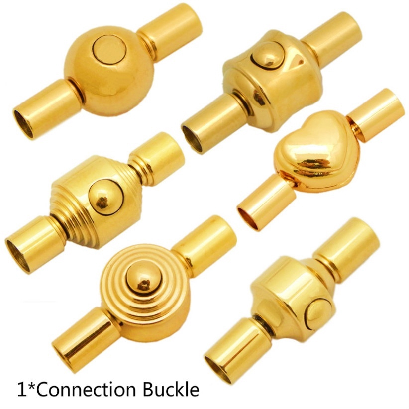 Dây da có gắn khóa thép không gỉ hình tròn/trái tim màu vàng sáng tạo