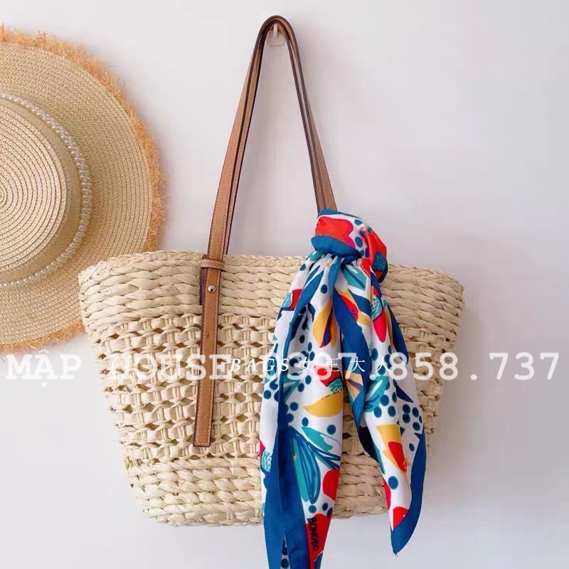 Túi cói quai da cao cấp- Túi xách cói vintage size to đeo vai siêu tiện lợi