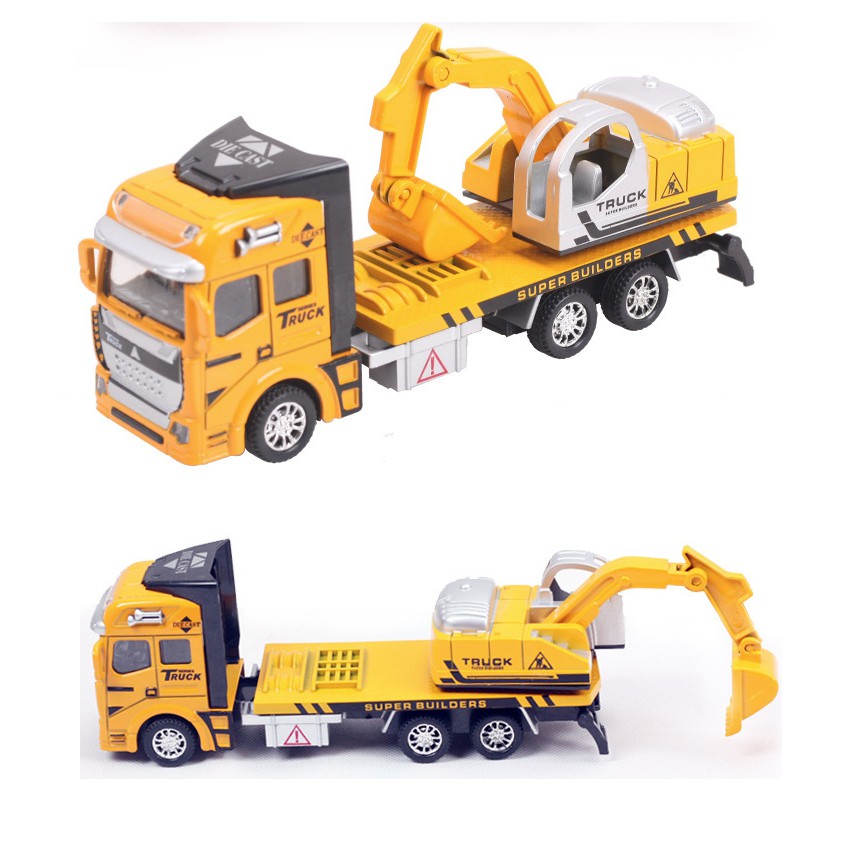 Đồ chơi xe ô tô cẩu xúc phía sau mô hình tỉ lệ 1:48 cabin xe bằng sắt xe chạy cót