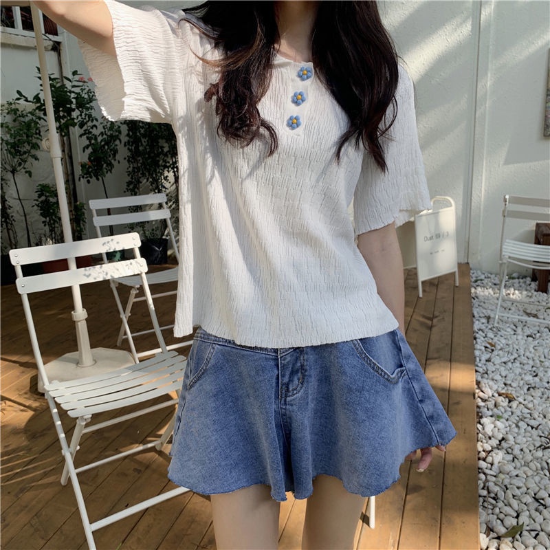 Áo Thun Dệt Kim Tay Ngắn Cổ Polo Thiết Kế Mới Thời Trang Mùa Hè Dành Cho Nữ