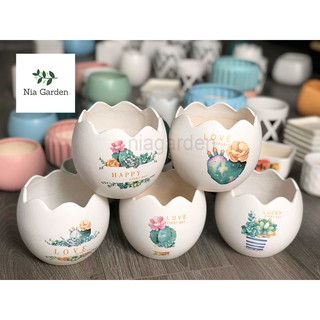Chậu cây gốm sứ in, trứng to