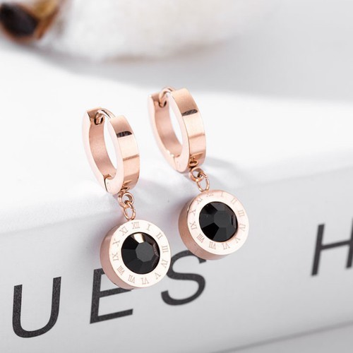 Bông Tai Tòn Ten Mặt Tròn Đá Nhân Tạo Màu Đen Titan Ko Đen TT 3321