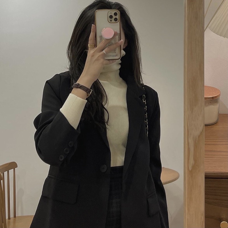 Áo Len Croptop Gân Dài Tay Cổ Lọ Đứng Form - Ảnh chụp sàn/ Hàng QC | BigBuy360 - bigbuy360.vn