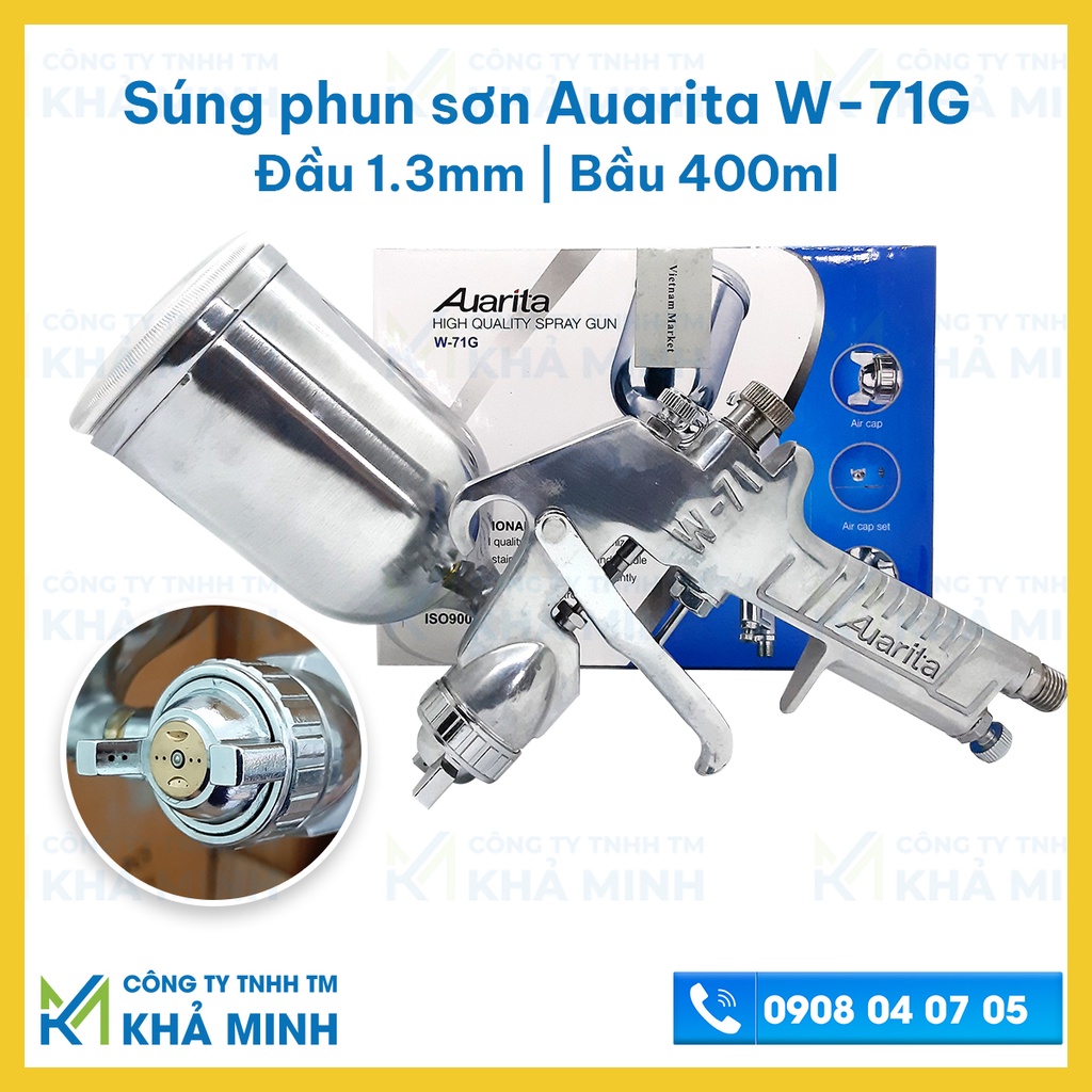 Súng phun sơn Auarita W71 cao cấp đầu béc 1.3mm, bầu 400ml