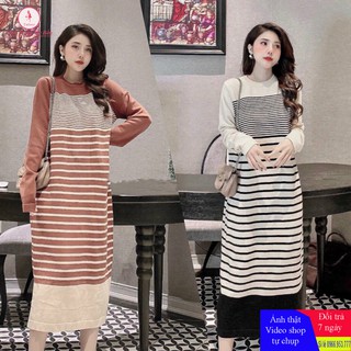 Váy bầu thu đông len dài tay new 2 màu size 50-75kg ( hình thật + hàng chuẩn trước sau sinh)