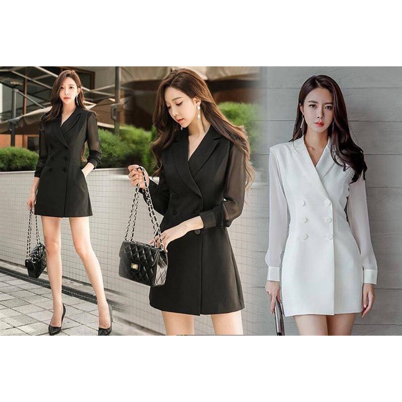 Váy cổ vest phối tay dài dáng suông cho người béo mập mũm mĩm fullsize 40kg-130kg