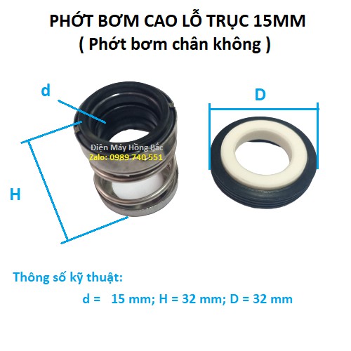 Phớt bơm nước 15mm cao - phớt bơm nước lò xo trục 15mm