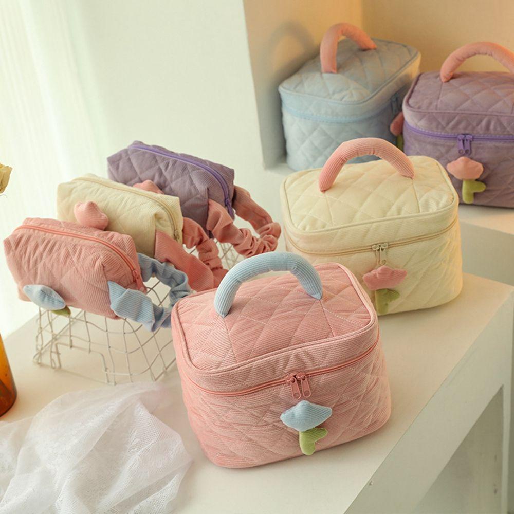 Túi Đựng Mỹ Phẩm Chống Thấm Nước Sức Chứa Lớn Họa Tiết Hoa Tulip Có Dây Đeo Cổ Tay