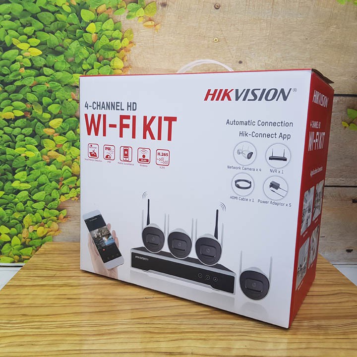 Trọn bộ 4 Camera IP Wifi Hikvision NK42W0H(D) ngoài trời âm thanh, camera 2 râu, đầu ghi phát wifi xuyên tường