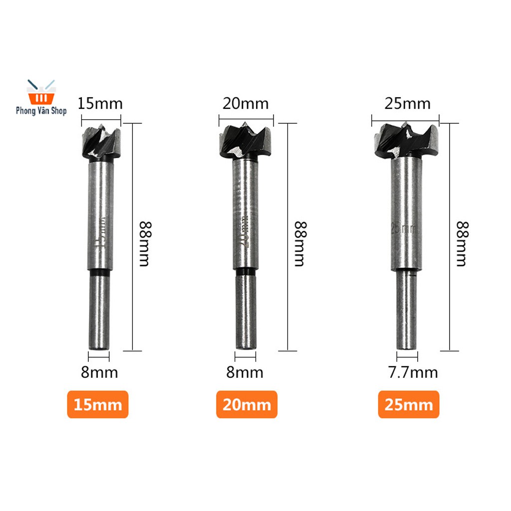 Bộ 5 mũi khoan gỗ khoét lỗ tròn 15mm 20mm 25mm 30mm 35mm
