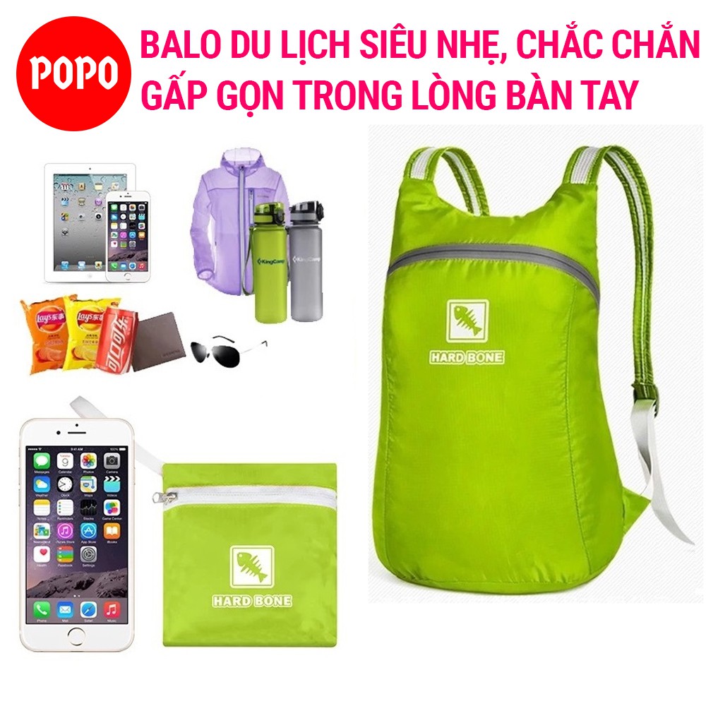 Balo du lịch POPO siêu nhẹ 100g gấp gọn nhỏ trong lòng bàn tay chất liệu chống thấm cao cấp