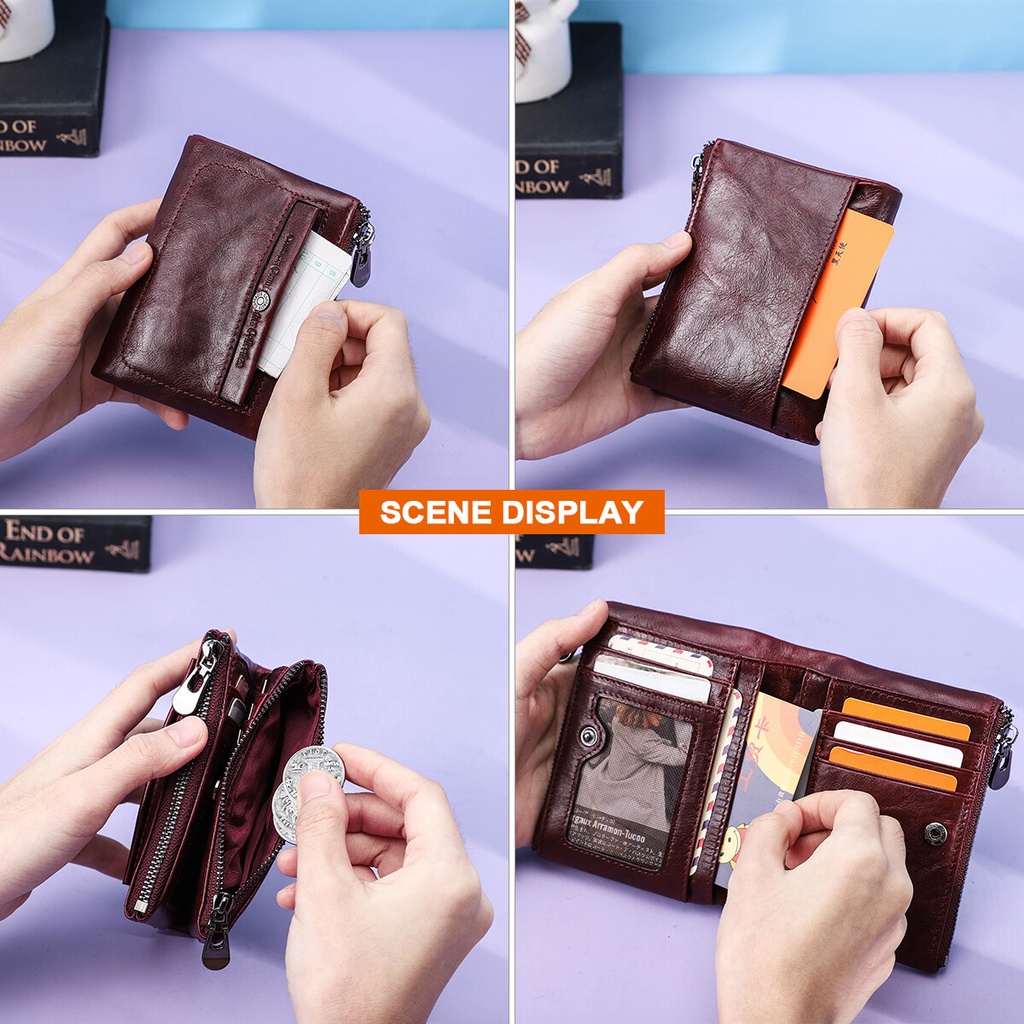 Ví mini cầm tay CONTACT'S C2197 phối khóa kéo thanh lịch thời trang cho nữ