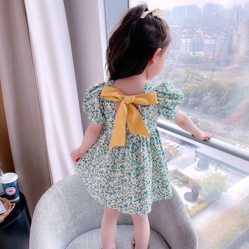 Váy Bé Gái Thiết Kế Họa Tiết Hoa Tôn Dáng Diệu Dàng Tiểu Thư, Chất Cotton Thô Mềm Kết Hợp Nơ Khóa Sau KEYER KID VN16