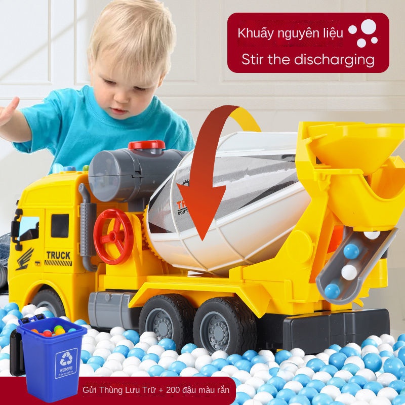 ∏Máy trộn lớn đồ chơi xe tải xây dựng bộ bê tông xe chở xi măng trẻ em xe ben mô phỏng mô hình cậu bé