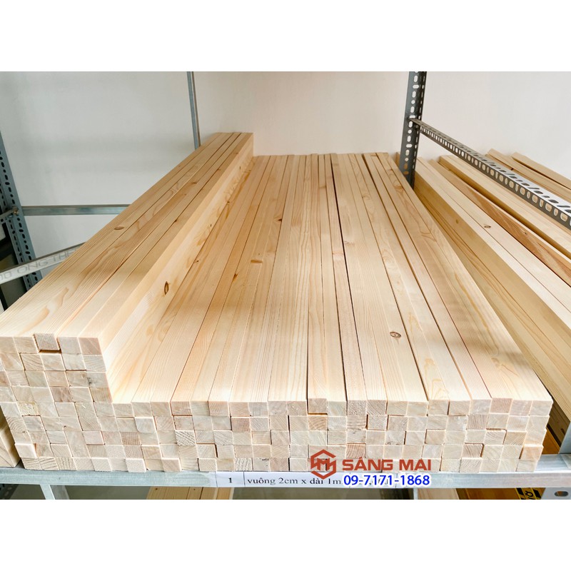[MS01] Thanh gỗ thông vuông 2cm x 2cm x dài 120cm + láng mịn 4 mặt