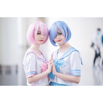 Wig/tóc giả Rem Ram cosplay Re:zero màu xanh dương nhạt hồng