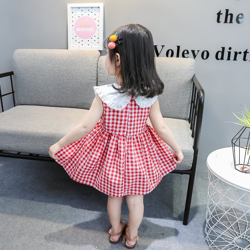 DUDUBABA Summer Casual Baby Girls Plaid Pattern Sleeveless Cute Dress 0~4 Years Old