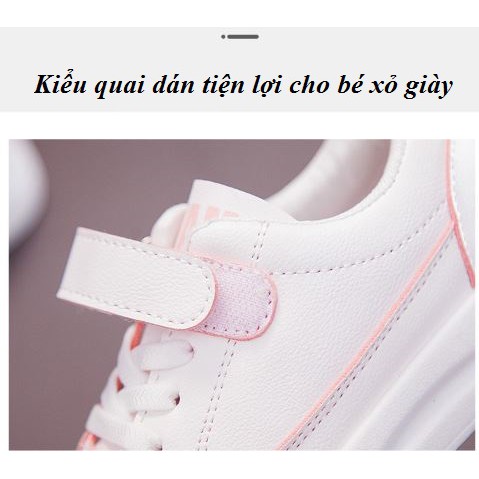 Giày Sneaker trắng trẻ em tiểu học cao cấp đế êm chân da Pu mềm CG21