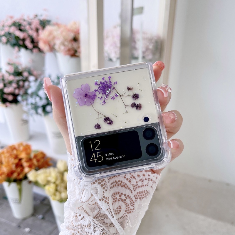 Ốp Điện Thoại Cứng Họa Tiết Hoa Khô Cho Samsung Galaxy Z Flip 4 Z Flip4