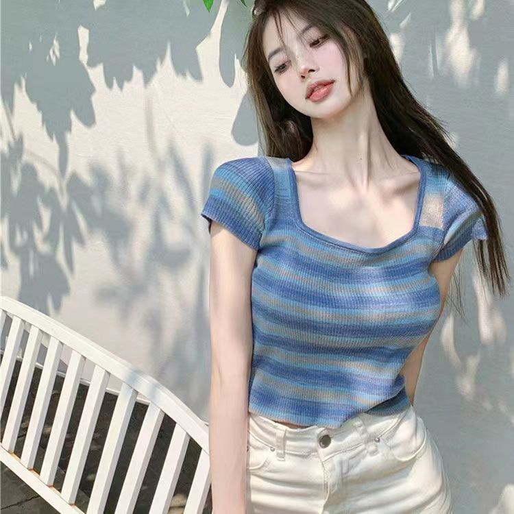 Jiashucheng Hàng Có Sẵn Áo Thun Ngắn Mỏng Vừa Vặn Màu Tương Phản Phong Cách Năm Mới Mùa Hè Cho Bé Gái