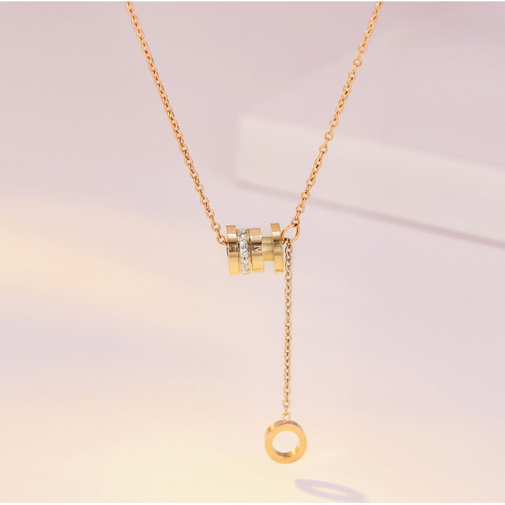 dây chuyền nữ titan ống số la mã rớt vòng tròn siêu đẹp, bền màu, chuẩn thời trang