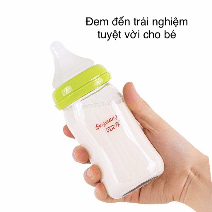 Bình sữa thủy tinh cổ rộng được chọn màu và núm ti 160ml và 240ml