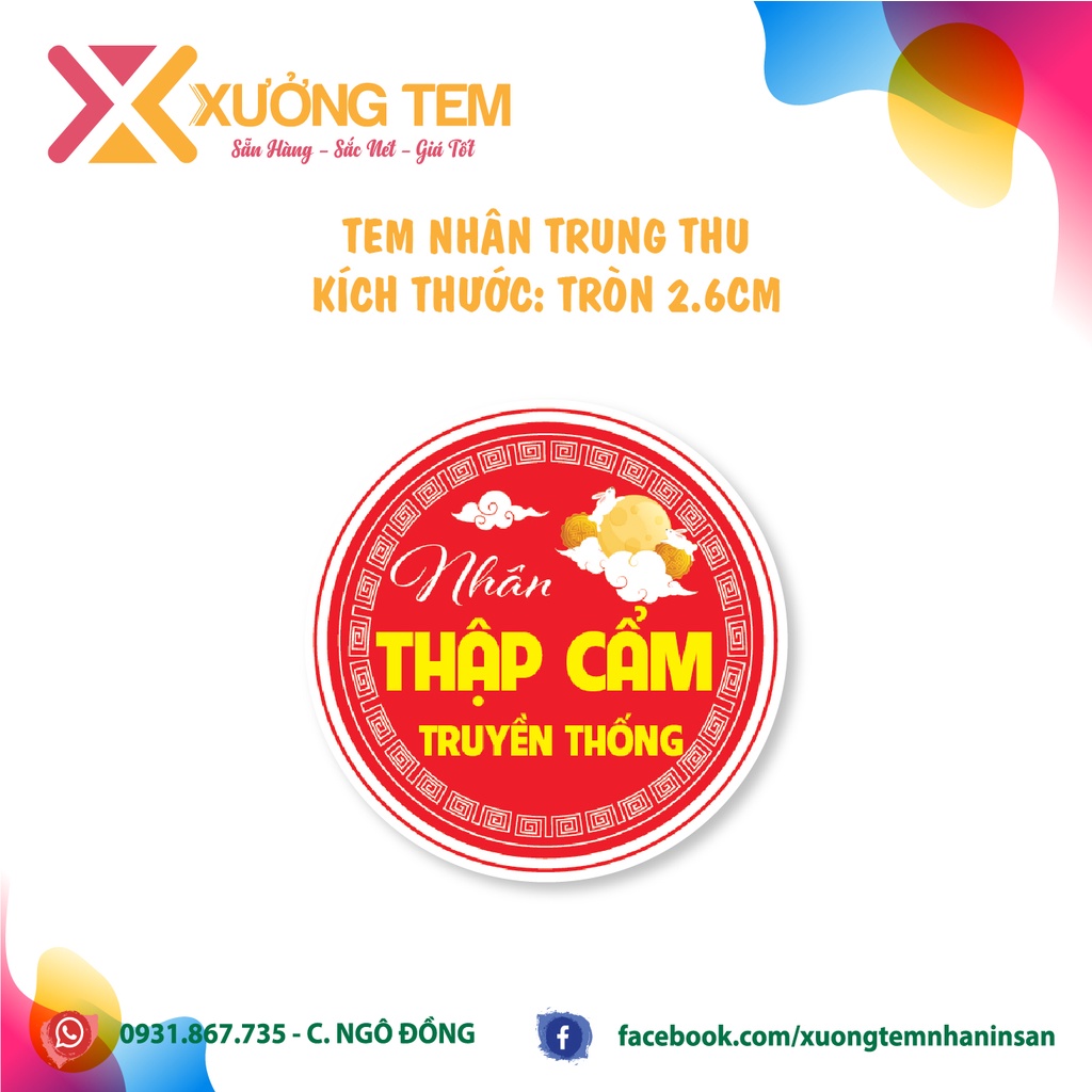 100 Tem Dán, Nhãn Dán Nhân Bánh Trung Thu-hình tròn 2022