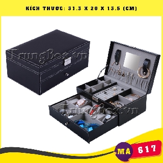 Hộp Đựng Đồng Hồ & Trang Sức 2 Tầng - Vỏ Da & Vỏ Gỗ Cao Cấp