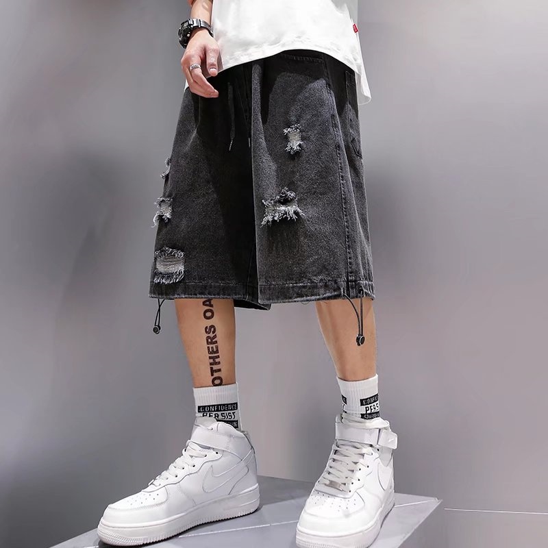 Quần Short jeans Rách Phong Cách hip hop Cho Nam size M-3XL
