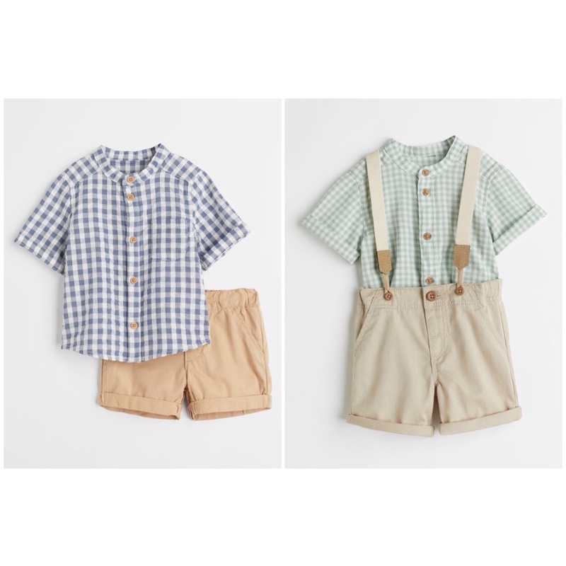(H&M CHÍNH HÃNG) Set công tử áo sơmi quần thô bé trai vợt sale