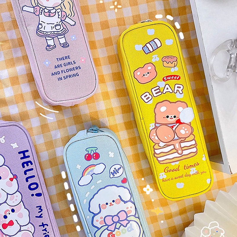 Túi Đựng Bút Hai Lớp Bằng Vải Oxford Họa Tiết Hoạt Hình Nhật Bản Có Khóa Kéo Cho Học Sinh Ốp