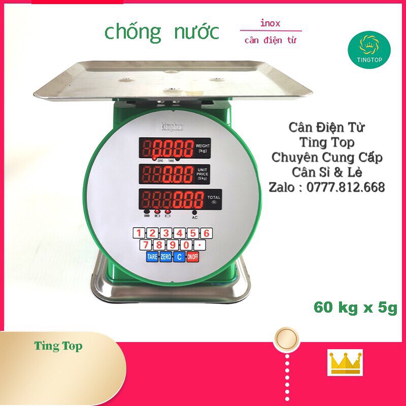 Cân  Điện Tử Đồng Hồ  Chống Nước Tính Tiền  1 Mặt 60kg Bảo Hành 1Năm