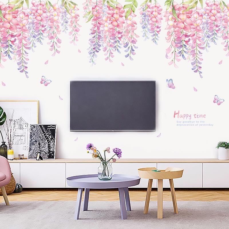 Decal dán tường, Tranh dán tường tán hoa hồng phấn xinh xắn