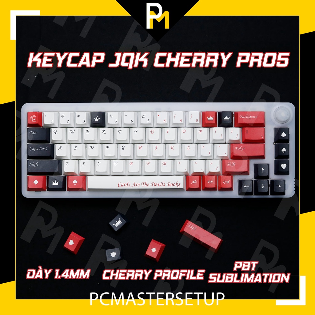 Keycap pbt JQK Poker cherry profile in 5 mặt chuyển nhiệt không bay màu 137 phím của pcmaster