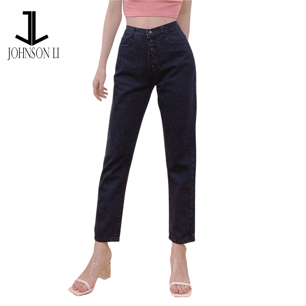 Quần baggy jean nữ lưng cao, 5 nút màu đen LB210 JL JohnsonLi