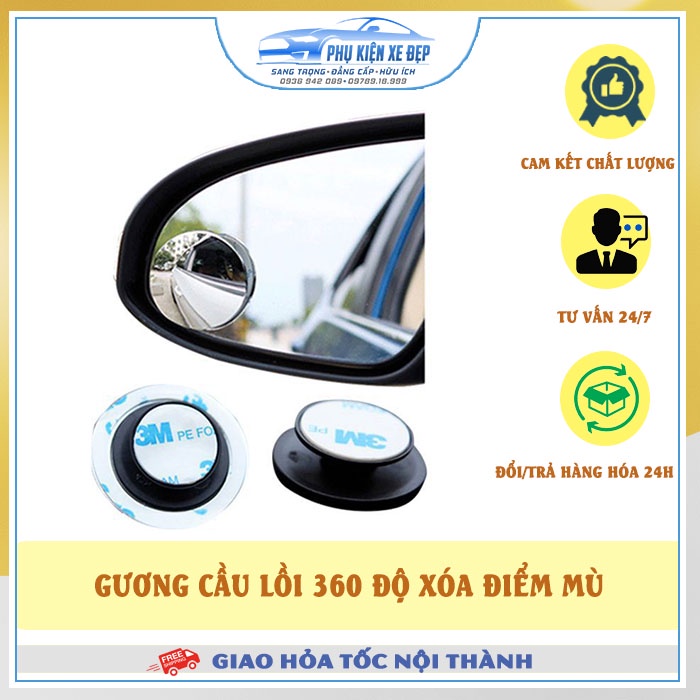 Gương cầu lồi ⚡FREESHIP⚡ ô tô kính chiếu hậu xoá điểm mù 360 độ loại có đế điều chỉnh góc nhìn