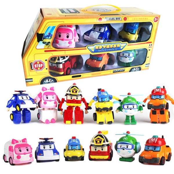 Hb-Set đồ chơi mô hình xe hơi biến hình robot trong phim POLI Và Các Bạn 6 trong 1