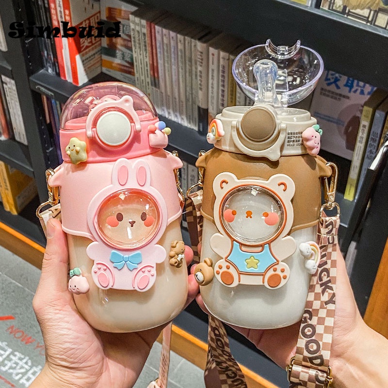 Bình Nước 700ml Bằng Nhựa Họa Tiết Hoạt Hình Dễ Thương Chống Rò Rỉ Tiện Dụng Cho Học Sinh