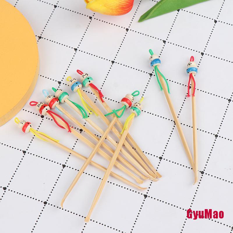 Bộ 10 Dụng Cụ Lấy Ráy Tai Mini Bằng Gỗ Tre Thiết Kế Hình Búp Bê Đáng Yêu