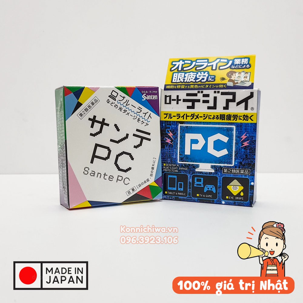 Nước nhỏ mắt PC giảm bức xạ từ máy tính, ánh sáng xanh từ màn hình Santen & Rohto 12ml | hàng nội địa Nhật | Thế Giới Skin Care