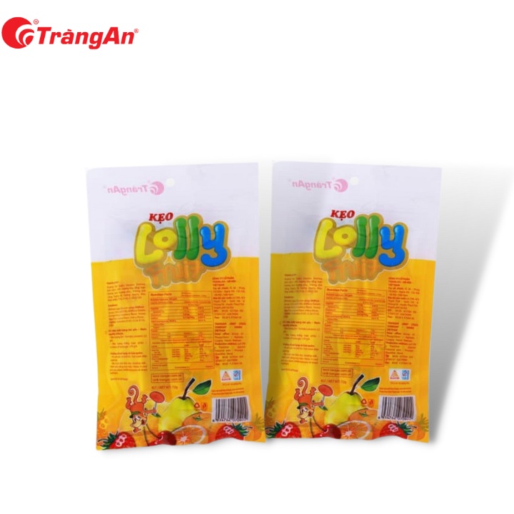 Combo 2 gói kẹo mút trái cây Lolly, thương hiệu Tràng An, trọng lượng 72g