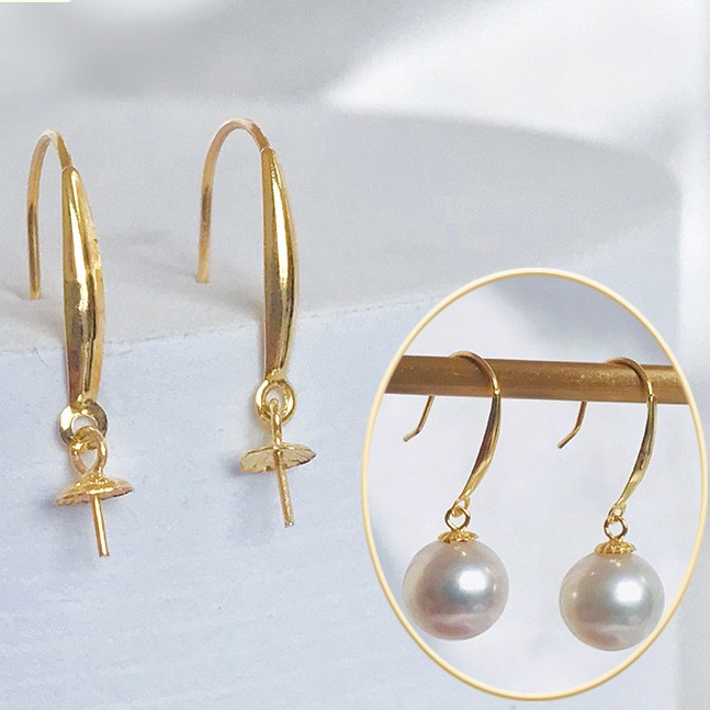 Móc Khuyên Tai Màu Vàng Thật 18K AU750 Thiết Kế Đơn Giản Dùng Làm Trang Sức Thủ Công DIY