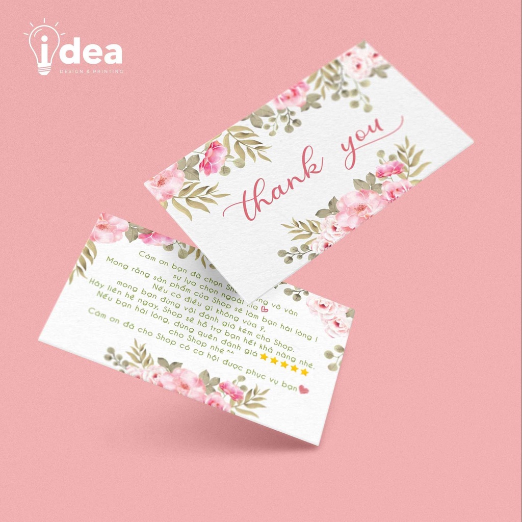 Card Cám Ơn, Card Thank You, Thiệp Cảm Ơn - Size 9x5,4cm - Giấy C300 Cán Màng Mờ 2 Mặt Họa Tiết Hoa