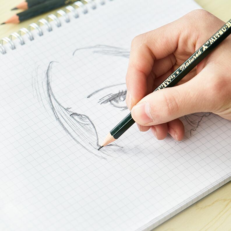 Hộp đựng bút chì gỗ Mitsubishi 9800 Bút chì vẽ hình lục giác Bút chì vẽ hình vẽ học sinh