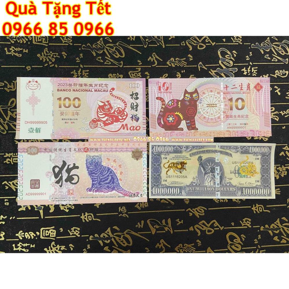 [SALE] Lì xì tết Quý mãomay mắn - 100,10 Macao , Trung Quốc và 1 triệu usd in hình con mèo 2023