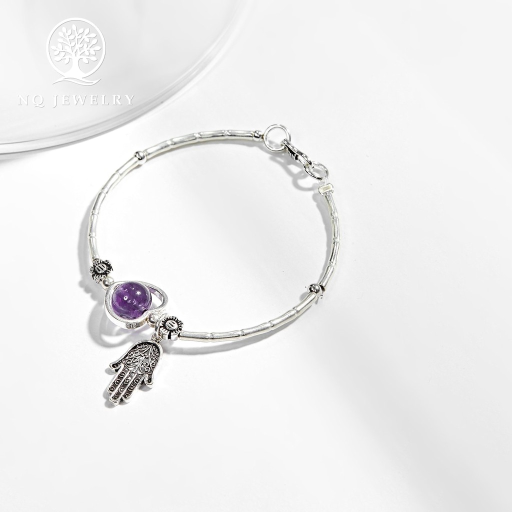 Vòng tay bạc 1 hạt phối bàn tay hamsa - NQ Jewelry