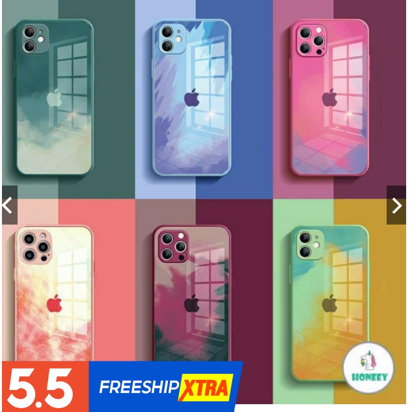 (Từ iPhone 6 đến 12 Pro Max) Ốp lưng kính viền vuông Mặt gương loang màu bảo vệ camera siêu đẹp cực hot 2021